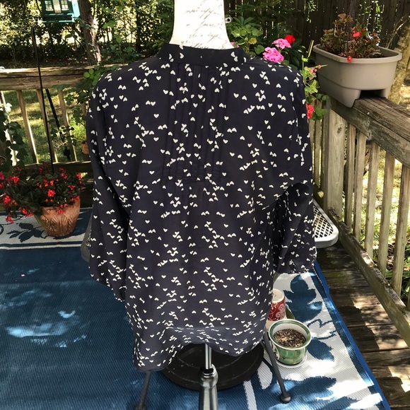 Daniel Rainn Black with Beige Heart Print Tie Neck Detail Blouse 3/4 Sleeve M - Picture 2 of 11